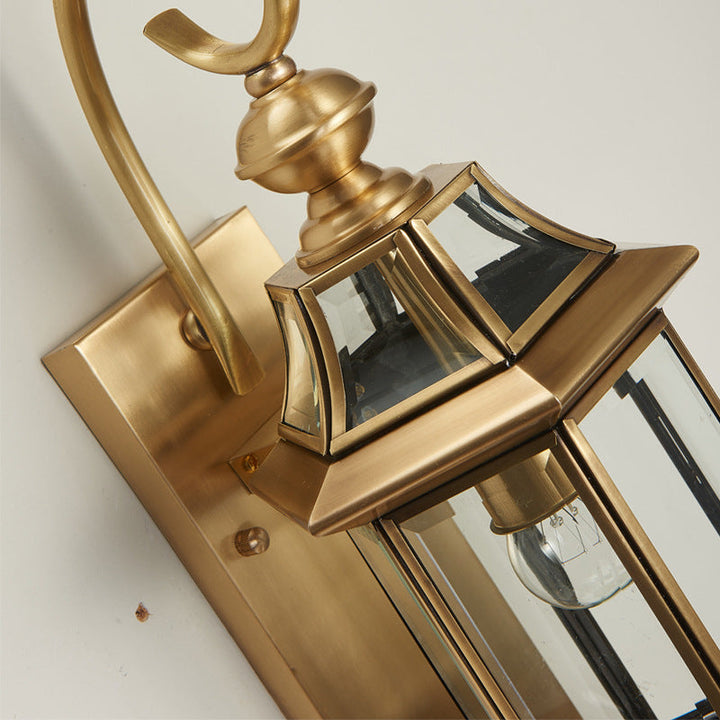 Traditional European Brass Glass Polygonal 1-Light Waterproof Wall Sconce Lamp For Bedroom Patio And Garden | Stornfield