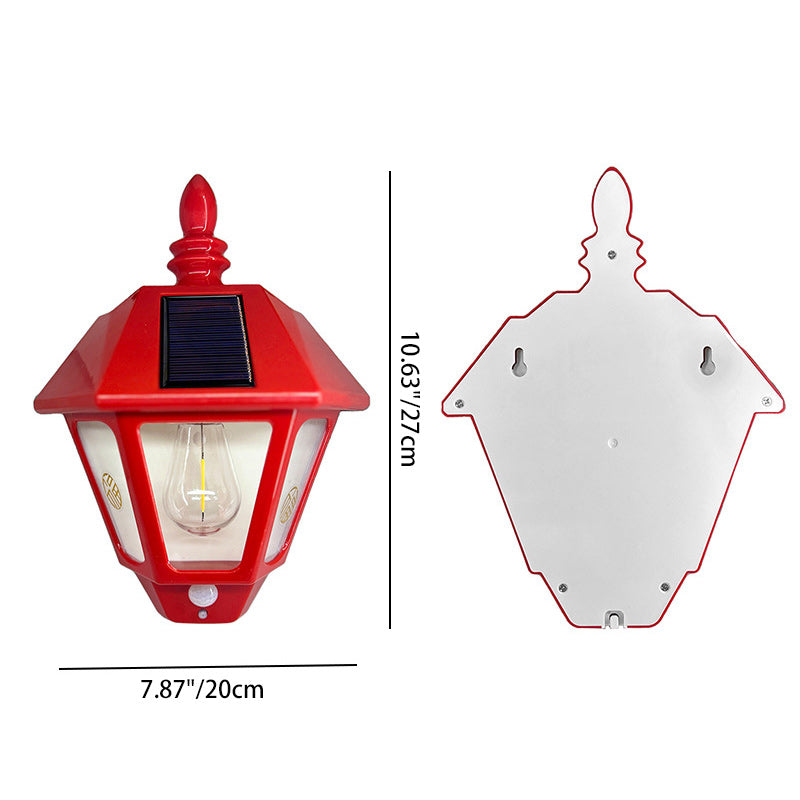 Traditional Chinese ABS Iron Fu Character Cone 1-Light Solar Wall Sconce Lamp For Outdoor | Stornfield
