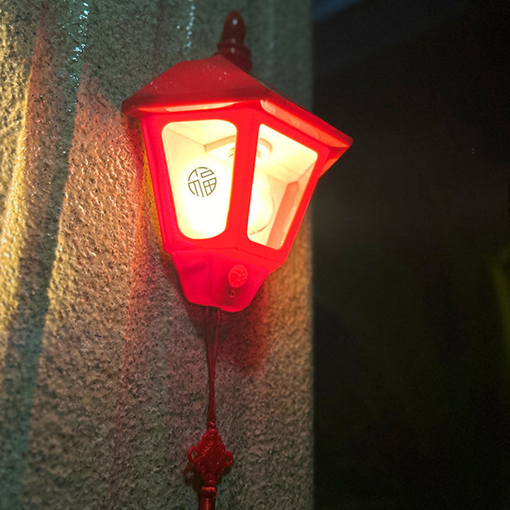 Traditional Chinese ABS Iron Fu Character Cone 1-Light Solar Wall Sconce Lamp For Outdoor | Stornfield
