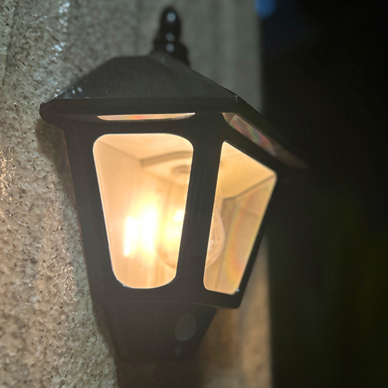 Traditional Chinese ABS Iron Fu Character Cone 1-Light Solar Wall Sconce Lamp For Outdoor | Stornfield