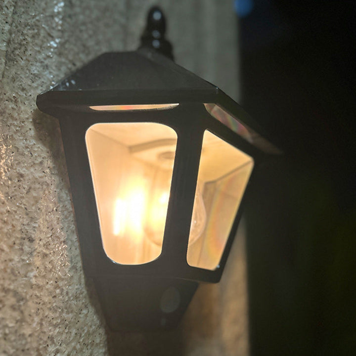 Traditional Chinese ABS Iron Fu Character Cone 1-Light Solar Wall Sconce Lamp For Outdoor | Stornfield