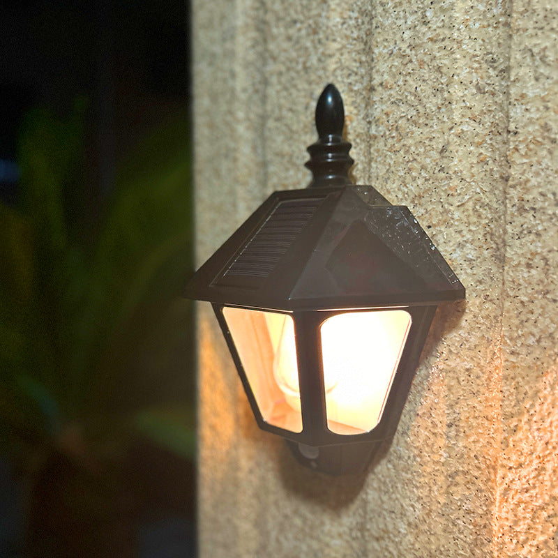 Traditional Chinese ABS Iron Fu Character Cone 1-Light Solar Wall Sconce Lamp For Outdoor | Stornfield