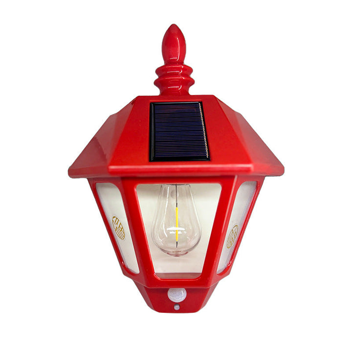 Traditional Chinese ABS Iron Fu Character Cone 1-Light Solar Wall Sconce Lamp For Outdoor | Stornfield