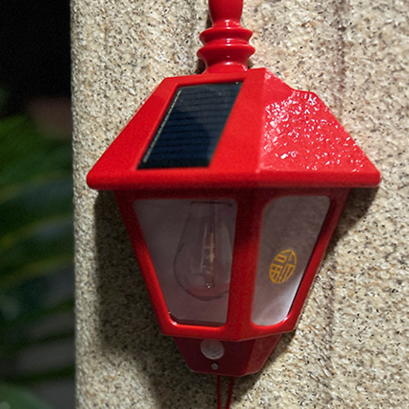 Traditional Chinese ABS Iron Fu Character Cone 1-Light Solar Wall Sconce Lamp For Outdoor | Stornfield