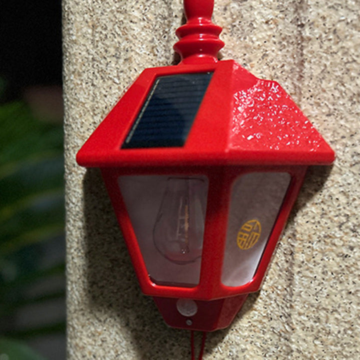 Traditional Chinese ABS Iron Fu Character Cone 1-Light Solar Wall Sconce Lamp For Outdoor | Stornfield