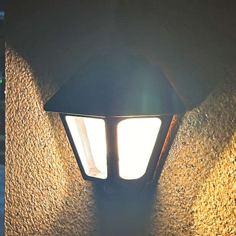 Traditional Chinese ABS Iron Fu Character Cone 1-Light Solar Wall Sconce Lamp For Outdoor | Stornfield
