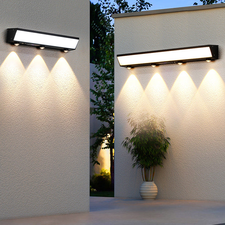 Modern Minimalist Solar Waterproof Motion Sensor Acrylic Aluminum & Stainless Steel Rectangular LED Wall Sconce Lamp For Outdoor Patio | Stornfield