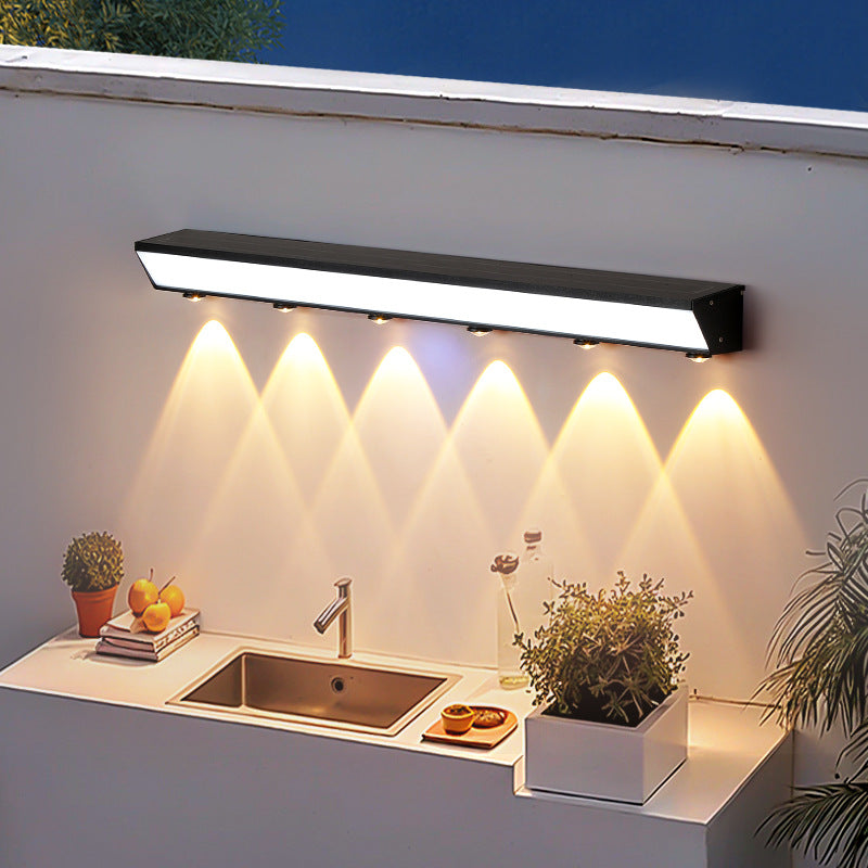 Modern Minimalist Solar Waterproof Motion Sensor Acrylic Aluminum & Stainless Steel Rectangular LED Wall Sconce Lamp For Outdoor Patio | Stornfield