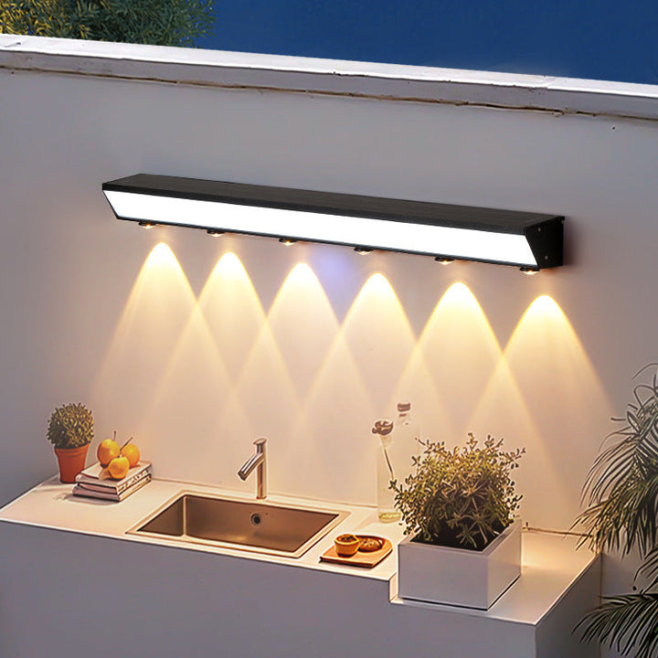 Modern Minimalist Solar Waterproof Motion Sensor Acrylic Aluminum & Stainless Steel Rectangular LED Wall Sconce Lamp For Outdoor Patio | Stornfield
