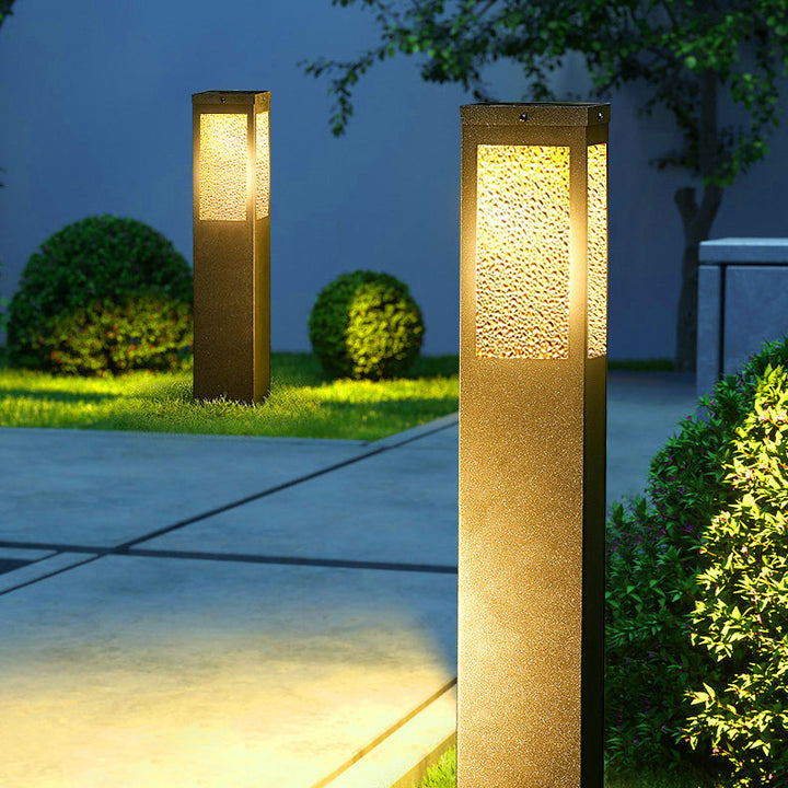 Modern Minimalist Waterproof Metal & Glass Diamond-Textured Pillar 1-Light Outdoor Light For Garden & Outdoor Patio | Stornfield