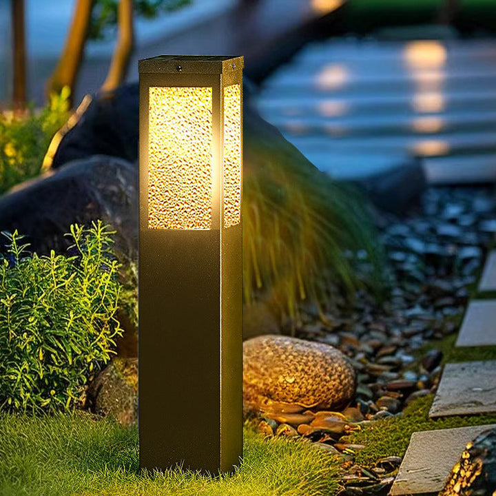 Modern Minimalist Waterproof Metal & Glass Diamond-Textured Pillar 1-Light Outdoor Light For Garden & Outdoor Patio | Stornfield
