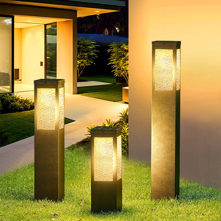 Modern Minimalist Waterproof Metal & Glass Diamond-Textured Pillar 1-Light Outdoor Light For Garden & Outdoor Patio | Stornfield
