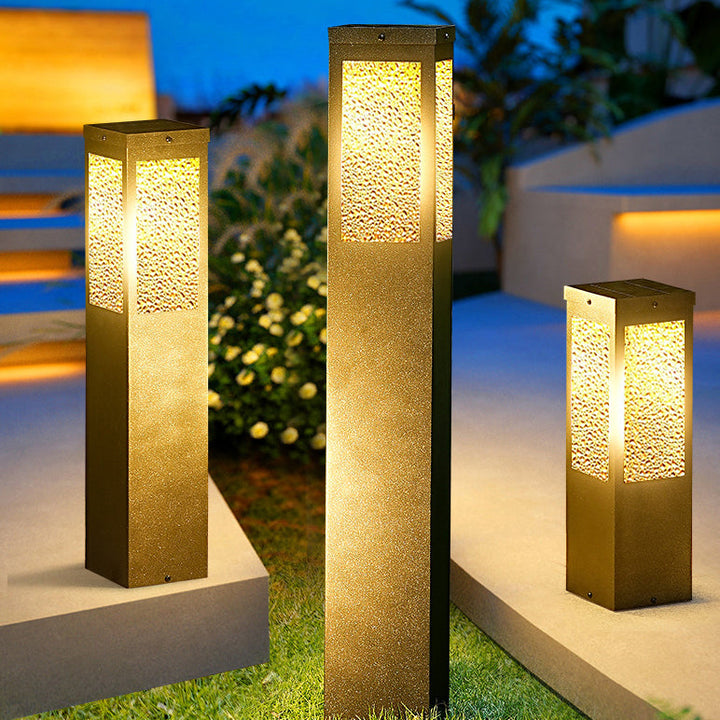 Modern Minimalist Waterproof Metal & Glass Diamond-Textured Pillar 1-Light Outdoor Light For Garden & Outdoor Patio | Stornfield