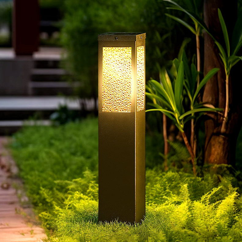 Modern Minimalist Waterproof Metal & Glass Diamond-Textured Pillar 1-Light Outdoor Light For Garden & Outdoor Patio | Stornfield