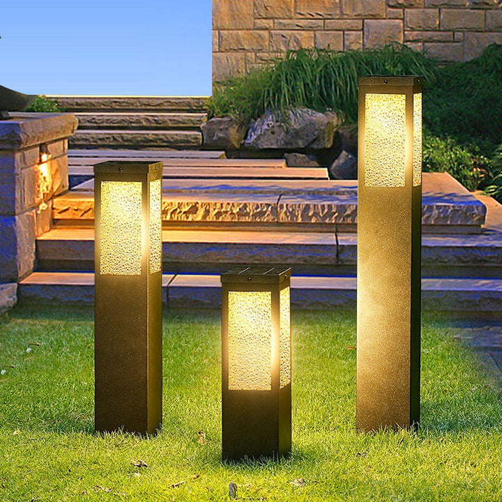 Modern Minimalist Waterproof Metal & Glass Diamond-Textured Pillar 1-Light Outdoor Light For Garden & Outdoor Patio | Stornfield