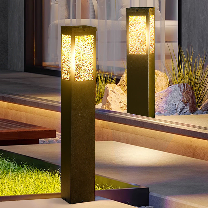 Modern Minimalist Waterproof Metal & Glass Diamond-Textured Pillar 1-Light Outdoor Light For Garden & Outdoor Patio | Stornfield