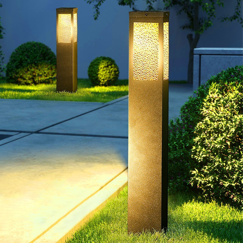 Modern Minimalist Waterproof Metal & Glass Diamond-Textured Pillar 1-Light Outdoor Light For Garden & Outdoor Patio | Stornfield
