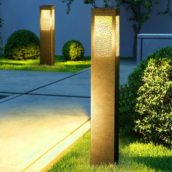 Modern Minimalist Waterproof Metal & Glass Diamond-Textured Pillar 1-Light Outdoor Light For Garden & Outdoor Patio | Stornfield