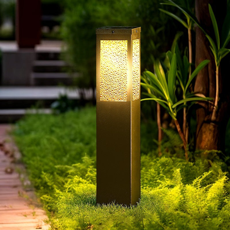 Modern Minimalist Waterproof Metal & Glass Diamond-Textured Pillar 1-Light Outdoor Light For Garden & Outdoor Patio | Stornfield