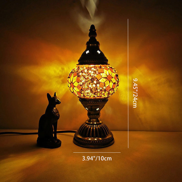 Stornfield | Lampe de table traditionnelle en verre Tiffany ovale en fer à 1 lumière pour le salon