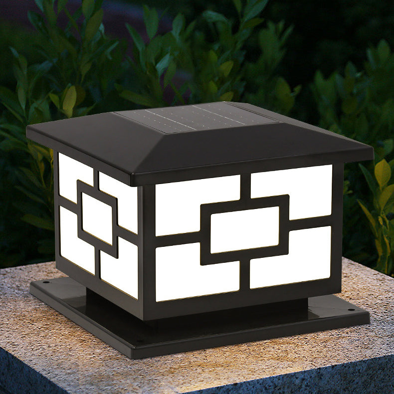 Contemporary Industrial ABS Cube LED Waterproof Solar Post Lamp For Outdoor Patio | Stornfield