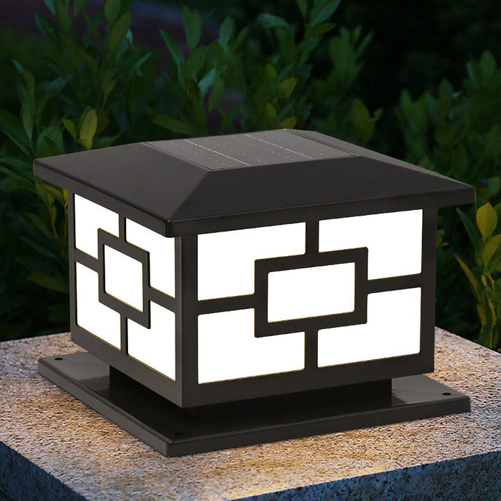 Contemporary Industrial ABS Cube LED Waterproof Solar Post Lamp For Outdoor Patio | Stornfield
