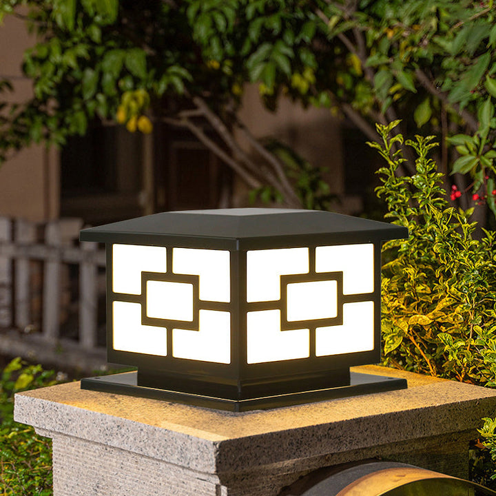 Contemporary Industrial ABS Cube LED Waterproof Solar Post Lamp For Outdoor Patio | Stornfield
