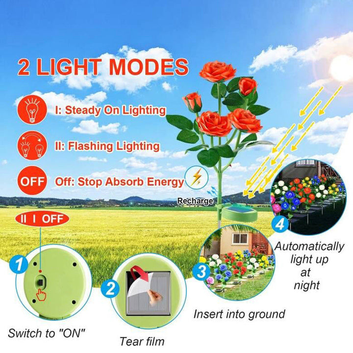 Modern Art Deco Solar Waterproof Rose Plastic Stainless Steel LED Ground Plug Outdoor Light For Garden | Stornfield
