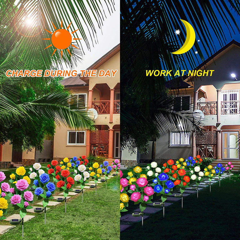 Modern Art Deco Solar Waterproof Rose Plastic Stainless Steel LED Ground Plug Outdoor Light For Garden | Stornfield