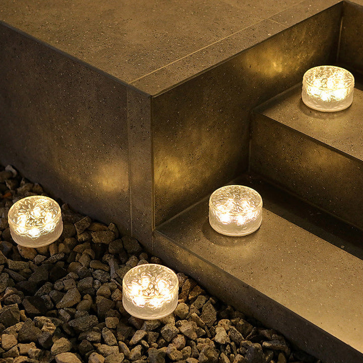 Modern Minimalist Solar Round Ice Brick Shape Acrylic LED Outdoor Light For Garden | Stornfield
