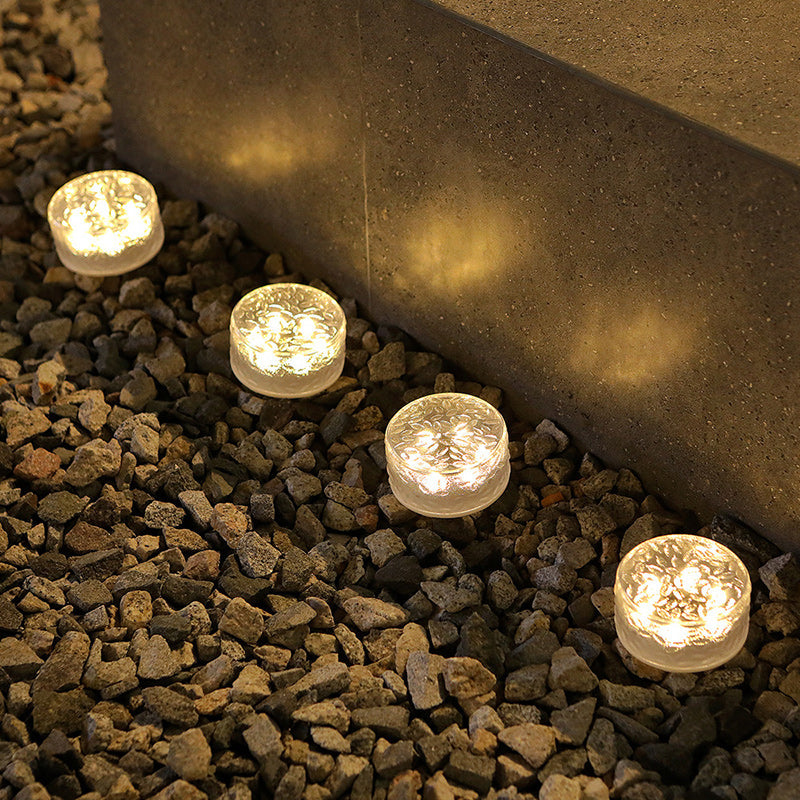 Modern Minimalist Solar Round Ice Brick Shape Acrylic LED Outdoor Light For Garden | Stornfield