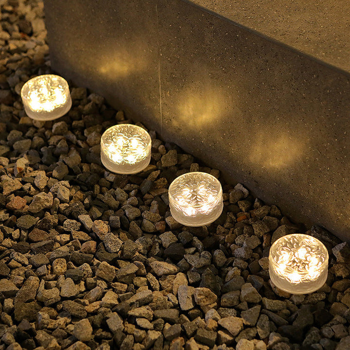 Modern Minimalist Solar Round Ice Brick Shape Acrylic LED Outdoor Light For Garden | Stornfield