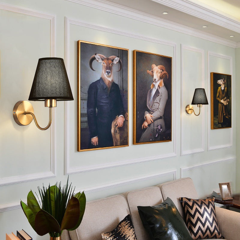 Stornfield | Applique murale contemporaine en fer à tige incurvée nordique ronde avec abat-jour en tissu 1 lumière pour salon