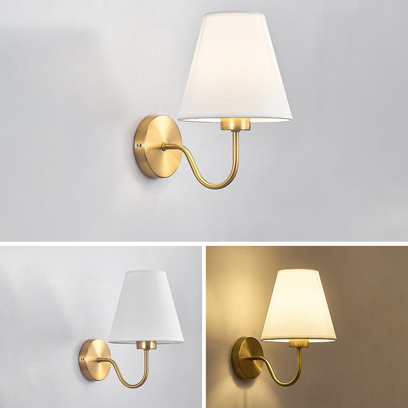Stornfield | Applique murale contemporaine en fer à tige incurvée nordique ronde avec abat-jour en tissu 1 lumière pour salon