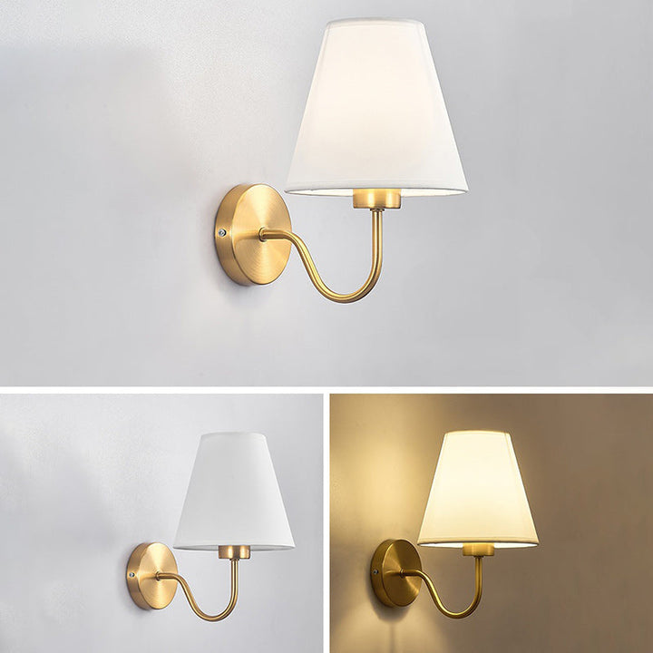 Stornfield | Applique murale contemporaine en fer à tige incurvée nordique ronde avec abat-jour en tissu 1 lumière pour salon