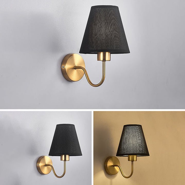 Stornfield | Applique murale contemporaine en fer à tige incurvée nordique ronde avec abat-jour en tissu 1 lumière pour salon