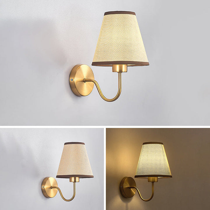 Stornfield | Applique murale contemporaine en fer à tige incurvée nordique ronde avec abat-jour en tissu 1 lumière pour salon