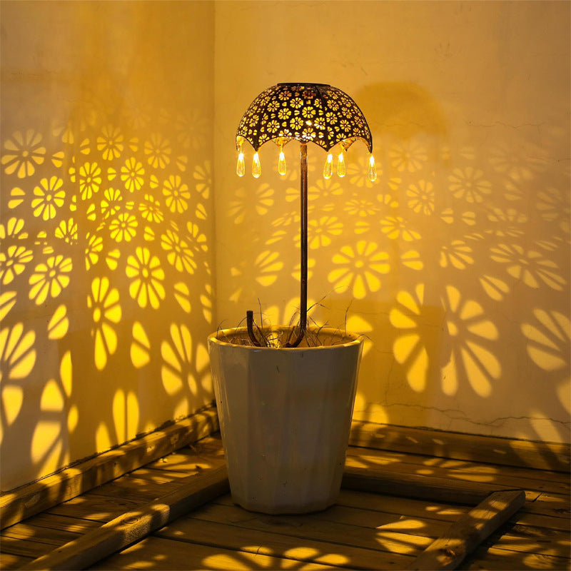 Modern Art Deco Solar Waterproof Umbrella Iron LED Ground Plug Outdoor Light For Garden | Stornfield