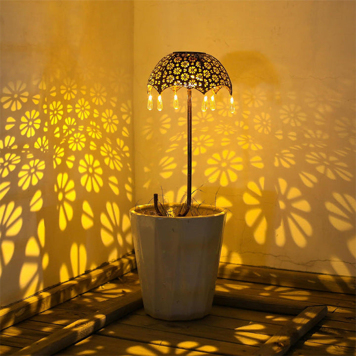 Modern Art Deco Solar Waterproof Umbrella Iron LED Ground Plug Outdoor Light For Garden | Stornfield