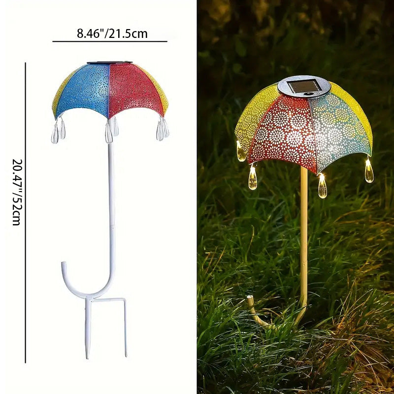 Modern Art Deco Solar Waterproof Umbrella Iron LED Ground Plug Outdoor Light For Garden | Stornfield