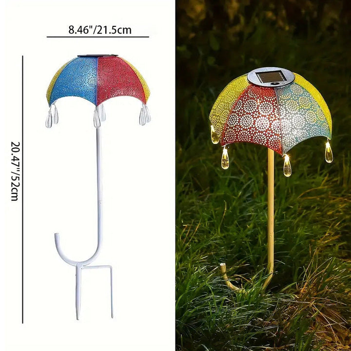 Modern Art Deco Solar Waterproof Umbrella Iron LED Ground Plug Outdoor Light For Garden | Stornfield