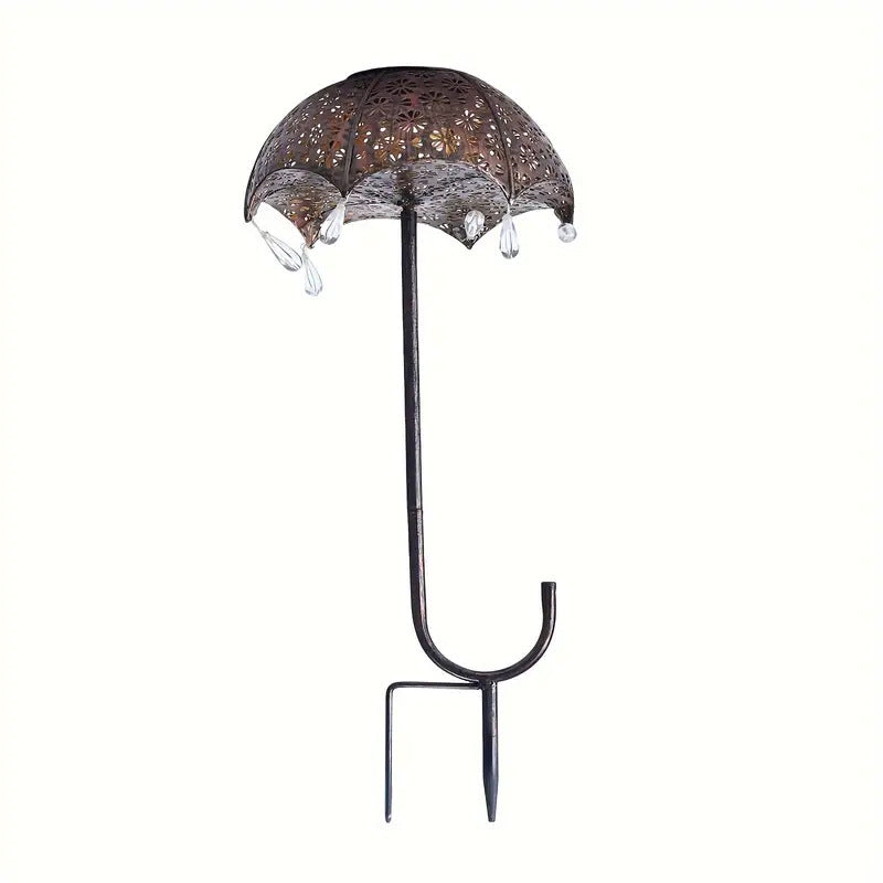 Modern Art Deco Solar Waterproof Umbrella Iron LED Ground Plug Outdoor Light For Garden | Stornfield