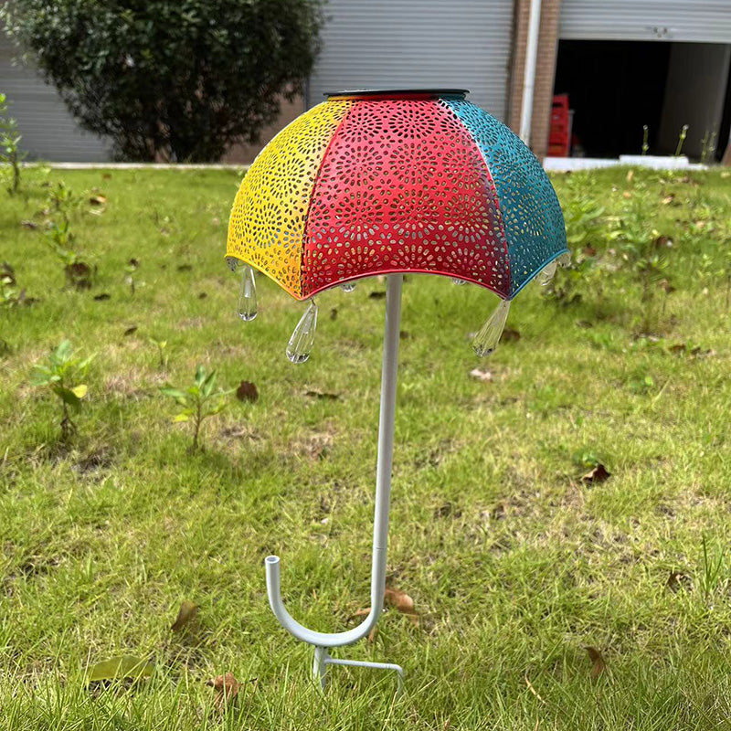 Modern Art Deco Solar Waterproof Umbrella Iron LED Ground Plug Outdoor Light For Garden | Stornfield