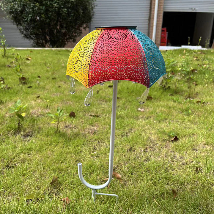 Modern Art Deco Solar Waterproof Umbrella Iron LED Ground Plug Outdoor Light For Garden | Stornfield