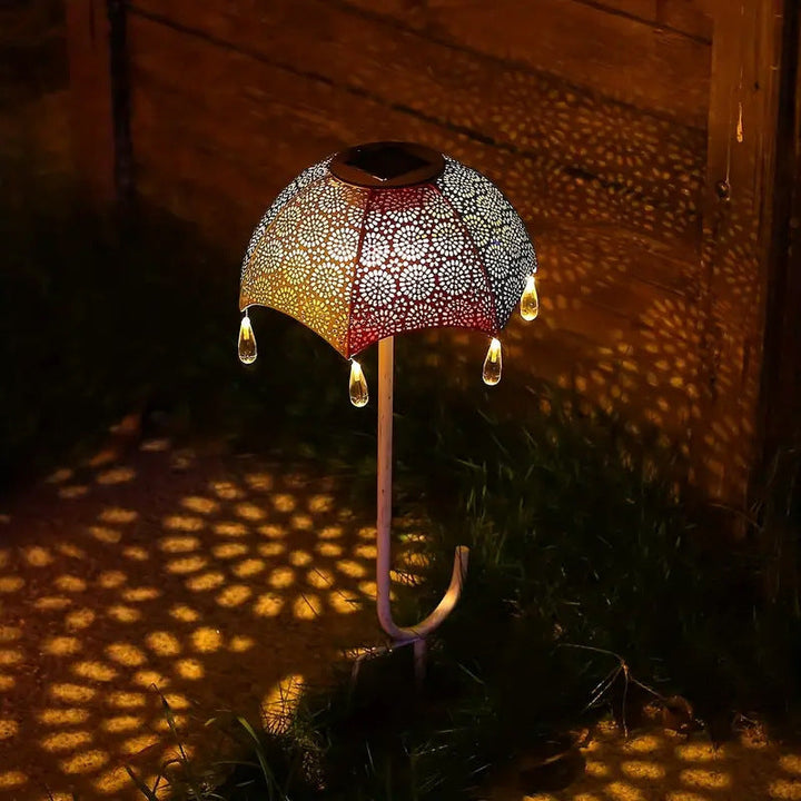 Modern Art Deco Solar Waterproof Umbrella Iron LED Ground Plug Outdoor Light For Garden | Stornfield