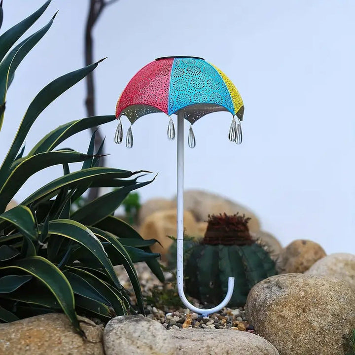 Modern Art Deco Solar Waterproof Umbrella Iron LED Ground Plug Outdoor Light For Garden | Stornfield