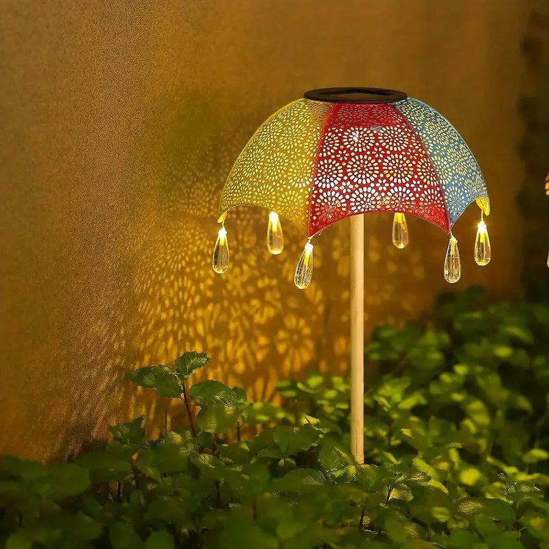 Modern Art Deco Solar Waterproof Umbrella Iron LED Ground Plug Outdoor Light For Garden | Stornfield