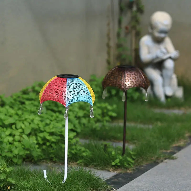 Modern Art Deco Solar Waterproof Umbrella Iron LED Ground Plug Outdoor Light For Garden | Stornfield