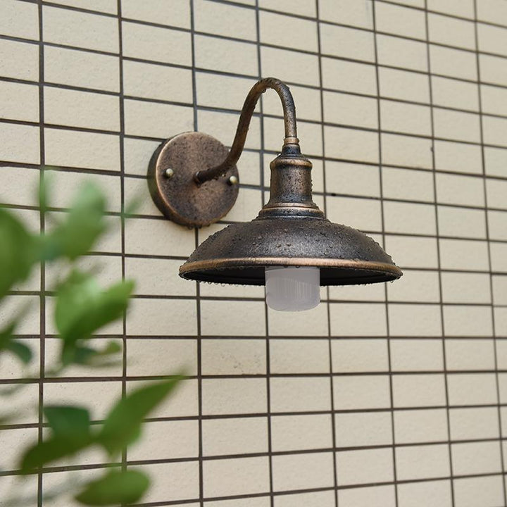 Contemporary Industrial Round Pot Lid Shape Curved Rod Iron Shade 1-Light Wall Sconce Lamp For Outdoor Patio | Stornfield