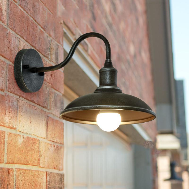 Contemporary Industrial Round Pot Lid Shape Curved Rod Iron Shade 1-Light Wall Sconce Lamp For Outdoor Patio | Stornfield